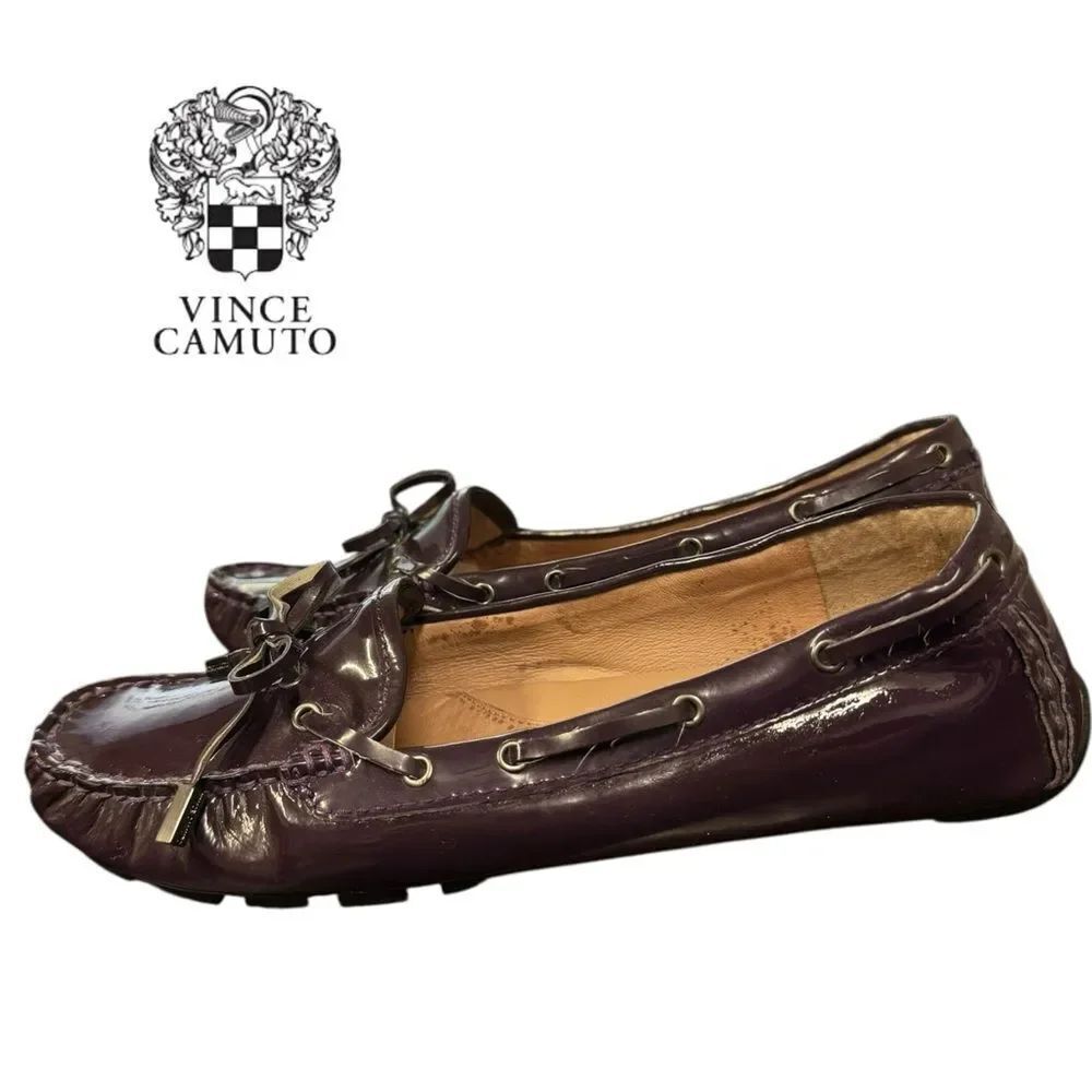 Vince Camuto Dark Plum Patent Leather Women Driving Mocs Loafers 9